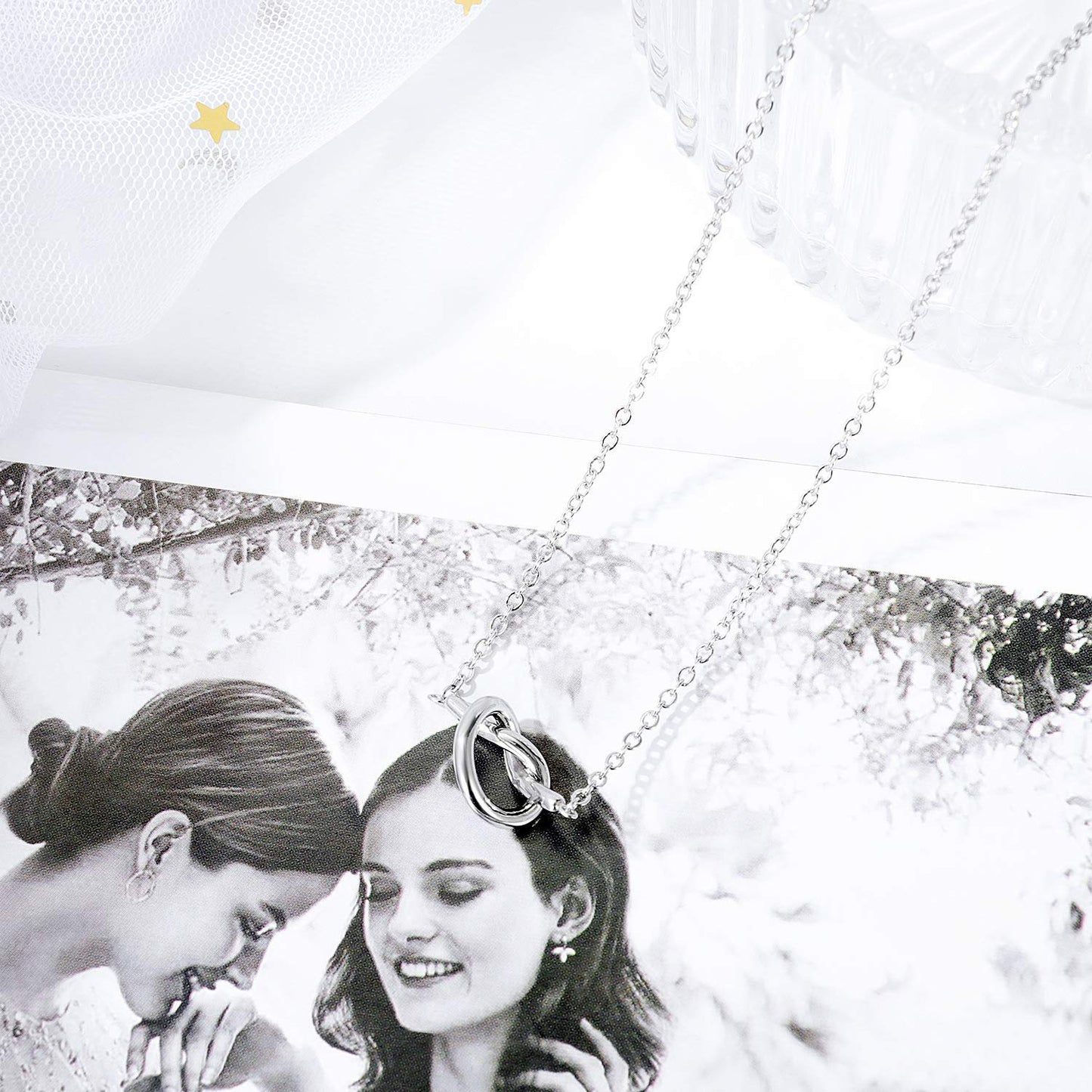 Rockyu レディース ネックレス ハート 結び ピンクゴールド 18金 メッキ チタン 鎖骨チェーン