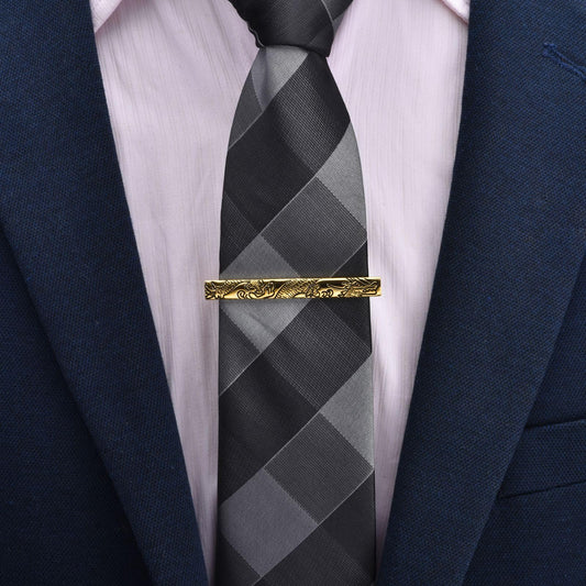 Rockyu ネクタイピン メンズ ゴールド＆シルバー 竜柄 真鍮製 龍紋デザイン ビジネス フォーマル ギフト