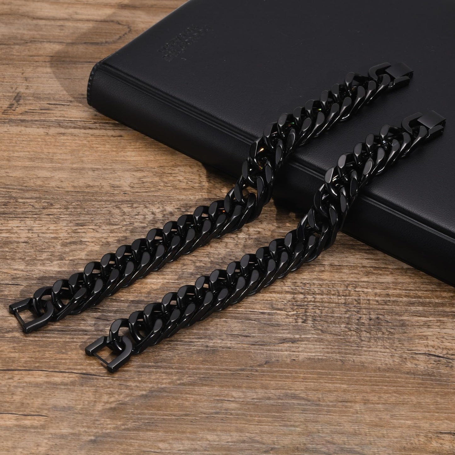 Rockyu メンズ 喜平チェーンブレスレット 太め ステンレス 黒・シルバー・ゴールド 金属アレルギー対応