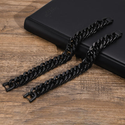 Rockyu メンズ 喜平チェーンブレスレット 太め ステンレス 黒・シルバー・ゴールド 金属アレルギー対応
