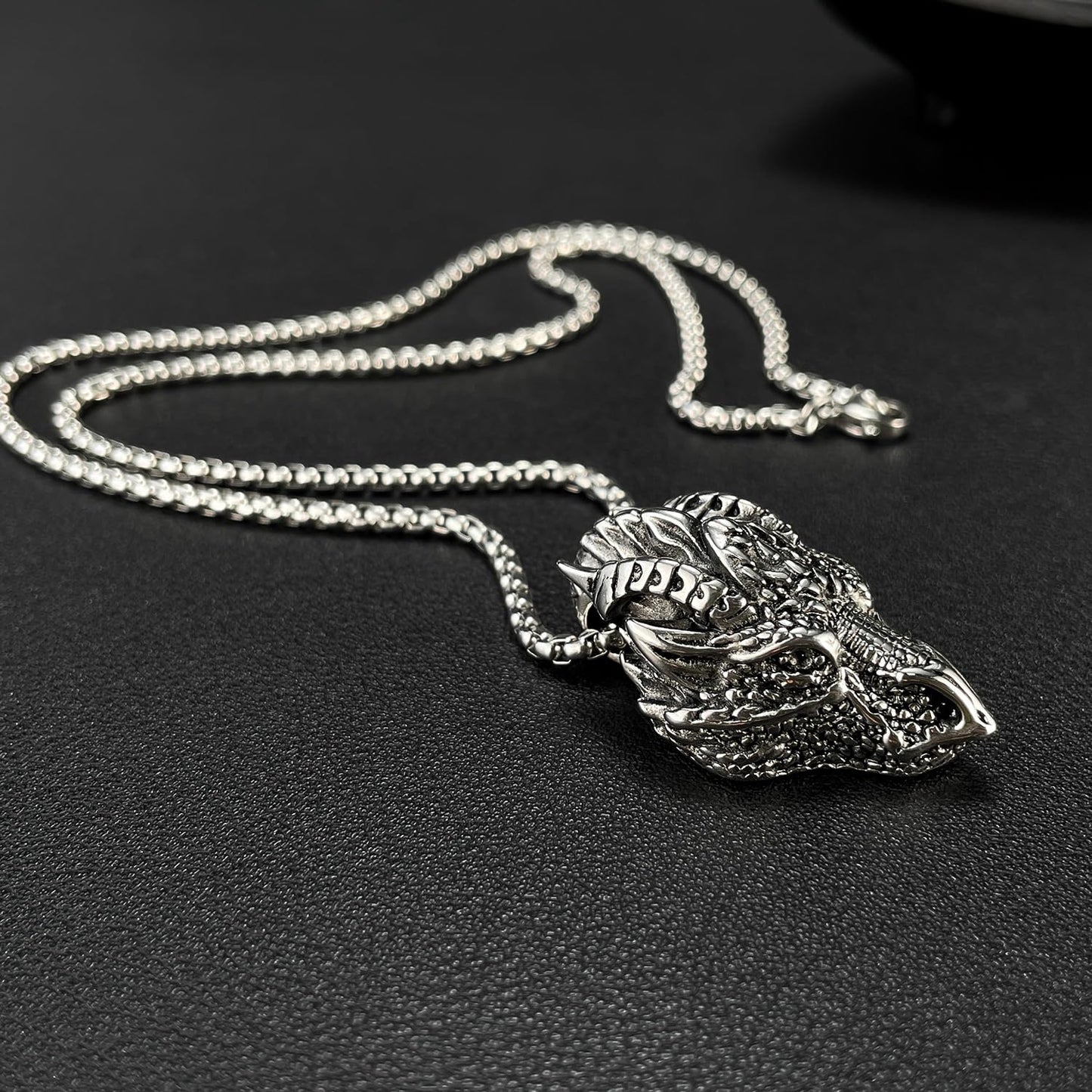 Rockyu ドラゴンヘッドネックレス ステンレス製 ロングチェーン