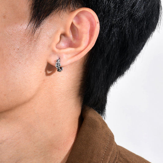 Rockyu メンズ ピアス 薔薇モチーフ フラワーフープ シルバー ステンレス製 金属アレルギー対応