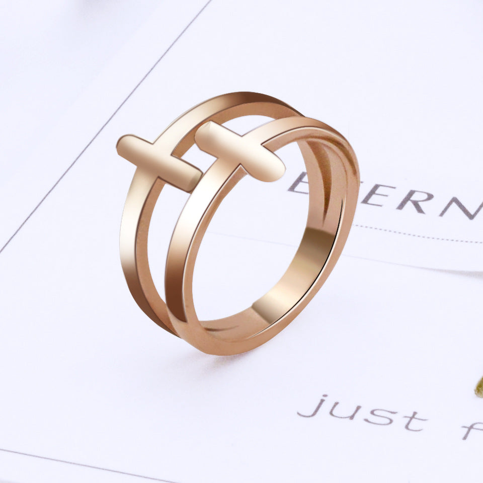 Rockyu 十字架デザインリング レディース K18仕上げ ピンクゴールド ゴールド シルバー