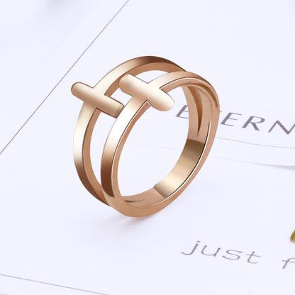 Rockyu 十字架デザインリング レディース K18仕上げ ピンクゴールド ゴールド シルバー