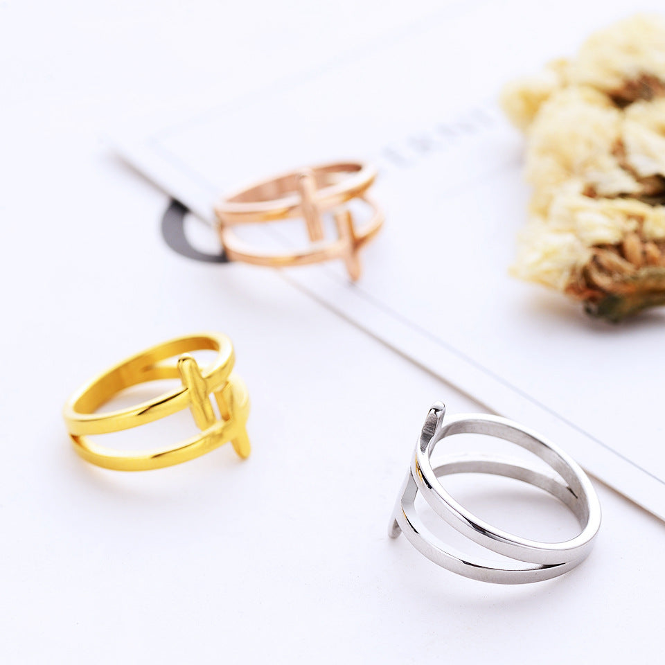 Rockyu 十字架デザインリング レディース K18仕上げ ピンクゴールド ゴールド シルバー