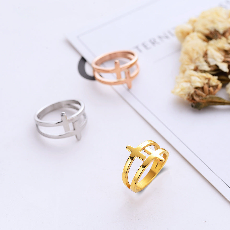 Rockyu 十字架デザインリング レディース K18仕上げ ピンクゴールド ゴールド シルバー