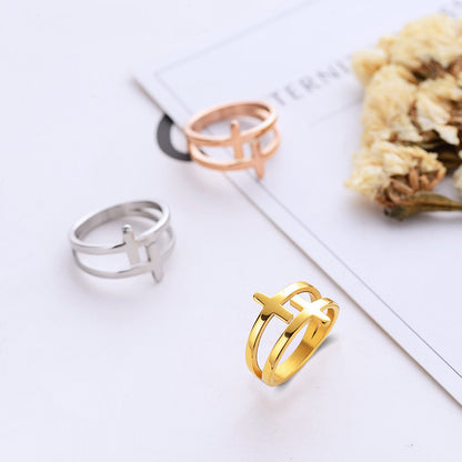 Rockyu 十字架デザインリング レディース K18仕上げ ピンクゴールド ゴールド シルバー