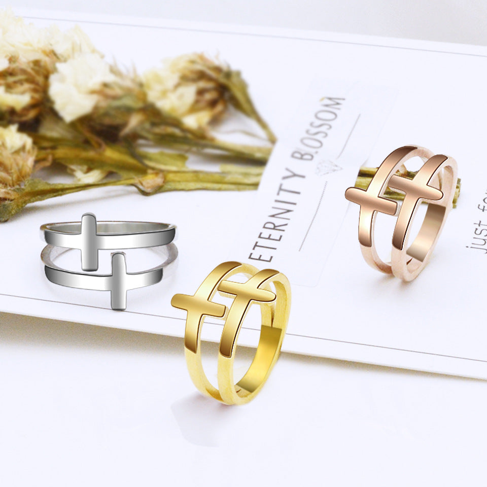 Rockyu 十字架デザインリング レディース K18仕上げ ピンクゴールド ゴールド シルバー