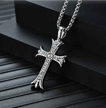 Rockyu メンズ 十字架ネックレス シルバー チタン製 ジルコニア クロスペンダント アレルギー対応