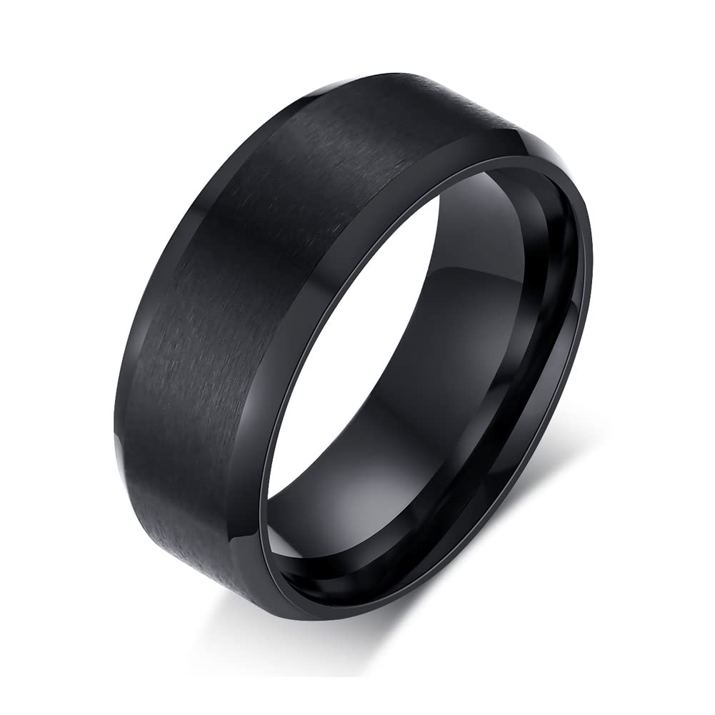 Rockyu チタンステンレスリング メンズリング シンプルマット仕上げ 男女兼用 4/6/8mm サイドカットデザイン 金属アレルギー対応