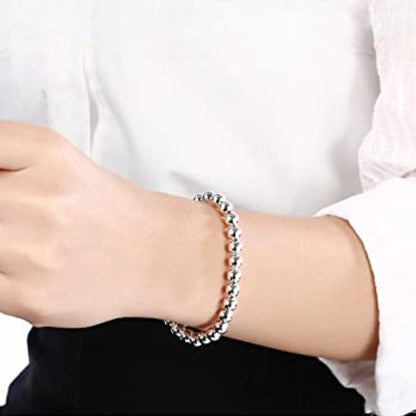 Rockyu ブレスレット レディース ステンレス シルバー 球形ブレスレット 6mm ボールチェーン 金属アレルギー対応