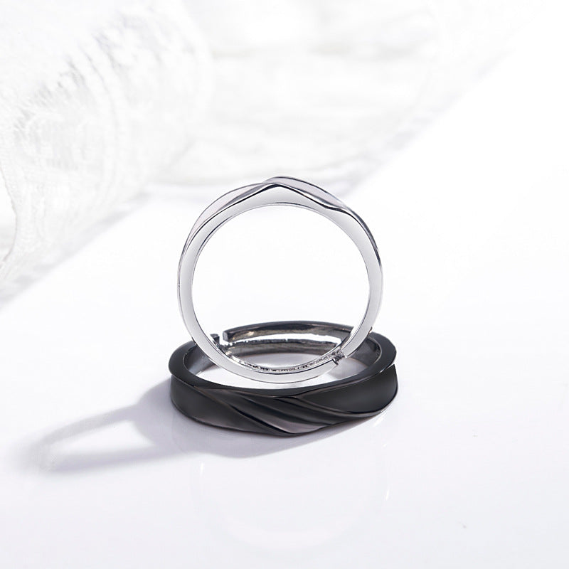 ペアリング｜シルバー925＆ブラック フリーサイズ カップルリング 恋人へのプレゼントに