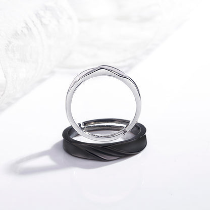 ペアリング｜シルバー925＆ブラック フリーサイズ カップルリング 恋人へのプレゼントに