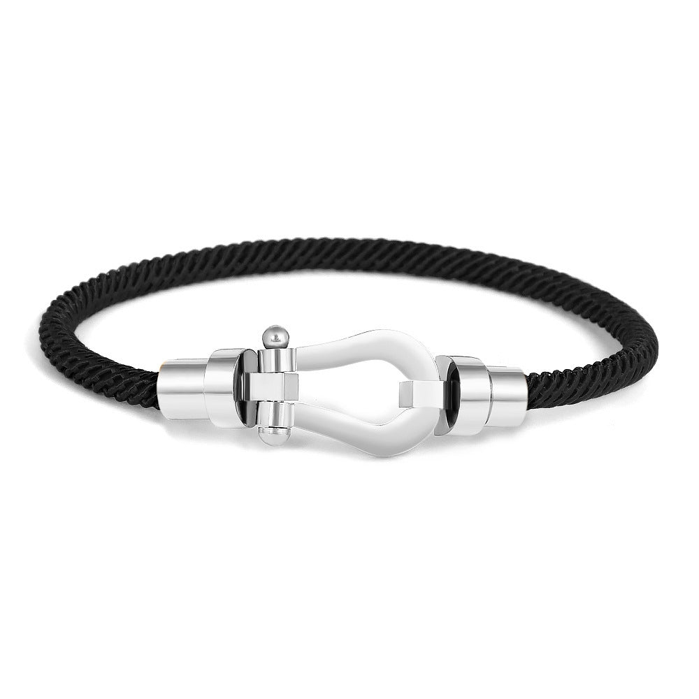 Rockyu ブレスレット レディース メンズ 馬蹄形 ジルコニア 編み込み ステンレス 金属アレルギー対応