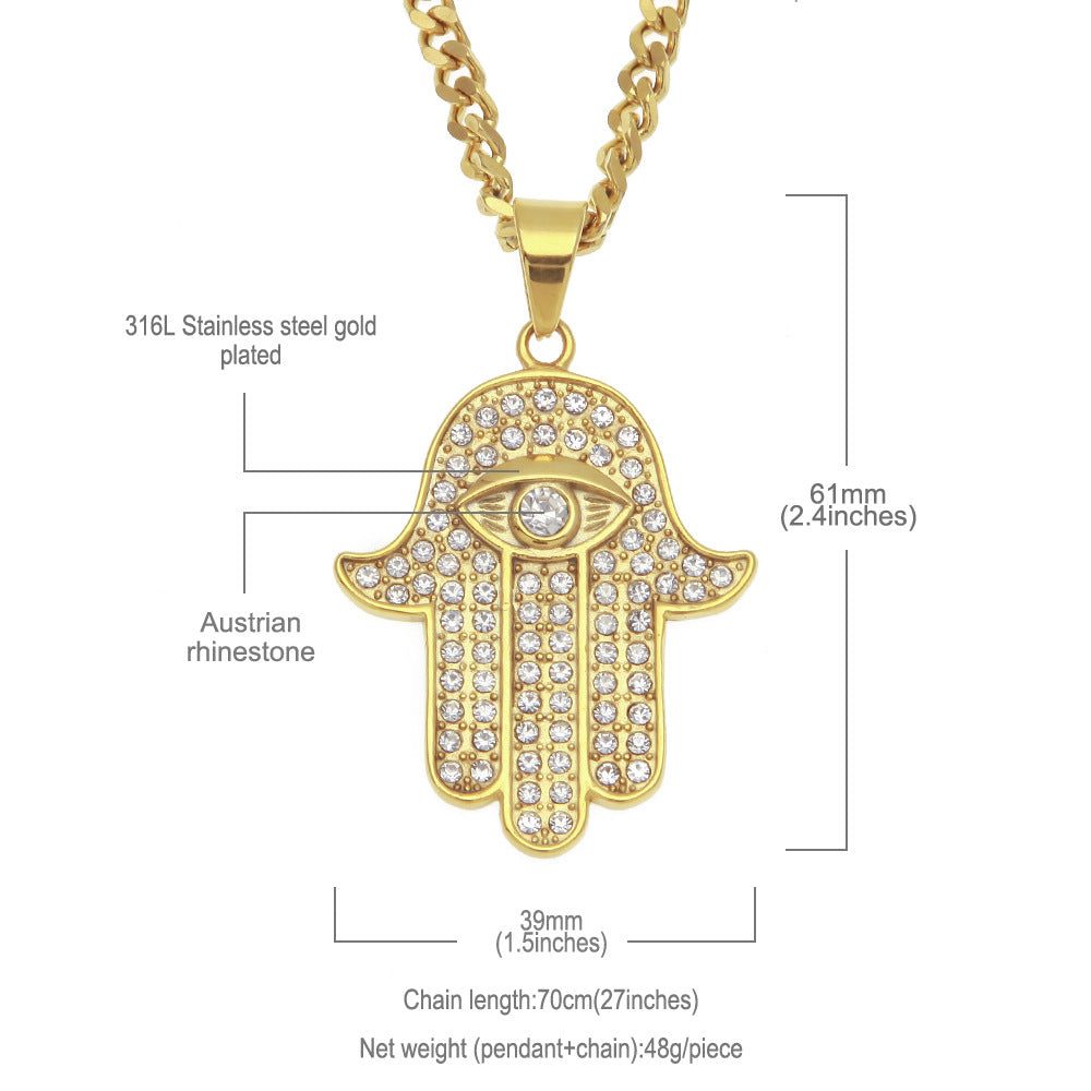 Rockyu ハムサの手ネックレス メンズ ゴールド 18K仕上げ お守りペンダント