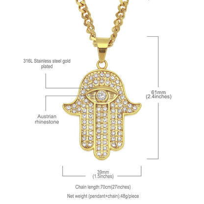Rockyu ハムサの手ネックレス メンズ ゴールド 18K仕上げ お守りペンダント