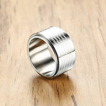 Rockyu メンズリング ステンレス製 大悲呪 回転式 12mm幅 スピナーリング