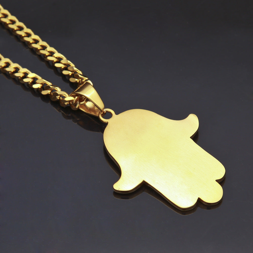 Rockyu ハムサの手ネックレス メンズ ゴールド 18K仕上げ お守りペンダント