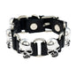 【13連スカルの主張】ドクロレザーブレスレット｜ブラック＆ブラウン パンクバングル