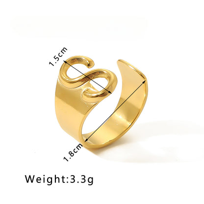 Rockyu イニシャルリング A〜Z選べる 太めゴールド フリーサイズステンレス指輪