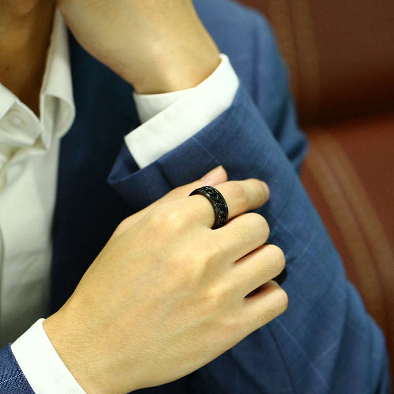 Rockyu メンズ ステンレスチェーンリング 回転式 喜平チェーン ローマ数字デザイン