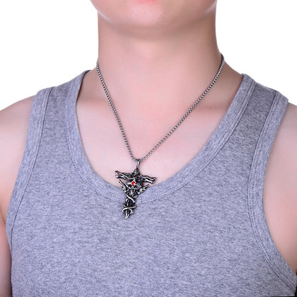 Rockyu メンズ ネックレス 十字架 双竜 ルビー 316Lステンレス 18k金メッキ