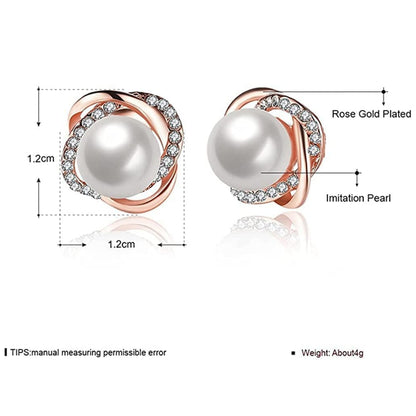 Rockyu パールイヤリング レディース 小粒デザイン 気品漂うツイスト装飾 合金製 軽量アクセサリー