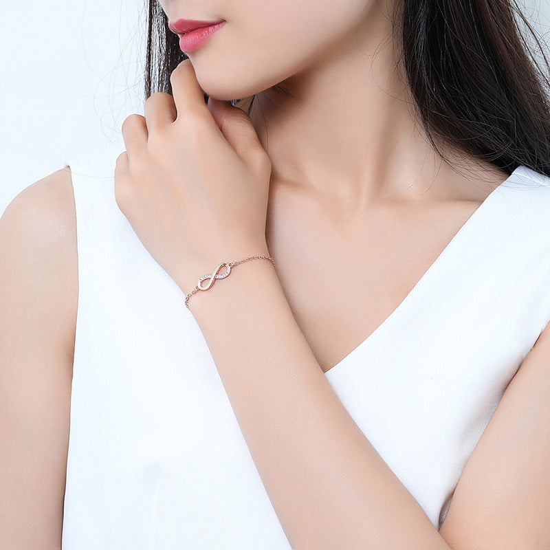 Rockyu 無限大 ブレスレット レディース ピンクゴールド 華奢デザイン 17.5cm＋3cm