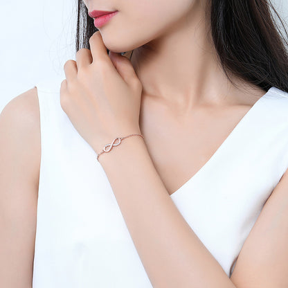 Rockyu 無限大 ブレスレット レディース ピンクゴールド 華奢デザイン 17.5cm＋3cm