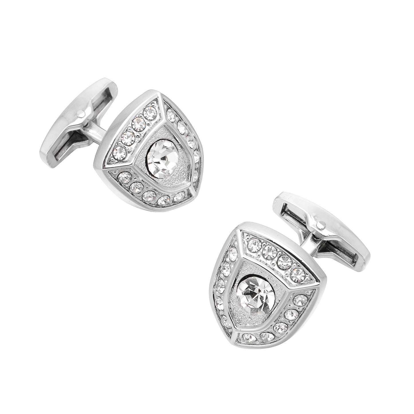 Rockyu カフス メンズ 盾型 シルバー ジルコニア ステンレス アンティーク風