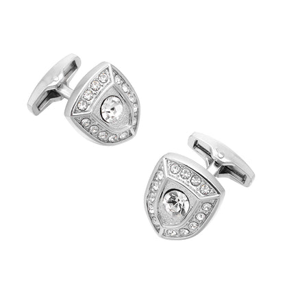 Rockyu カフス メンズ 盾型 シルバー ジルコニア ステンレス アンティーク風