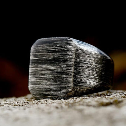 Rockyu メンズ ヴィンテージ印台リング｜幅広 ステンレス製 ブラッシュ仕上げ 指輪