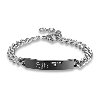 Rockyu ペアブレスレット チタン製 シンプルチェーン ジルコニア付き メンズ＆レディース