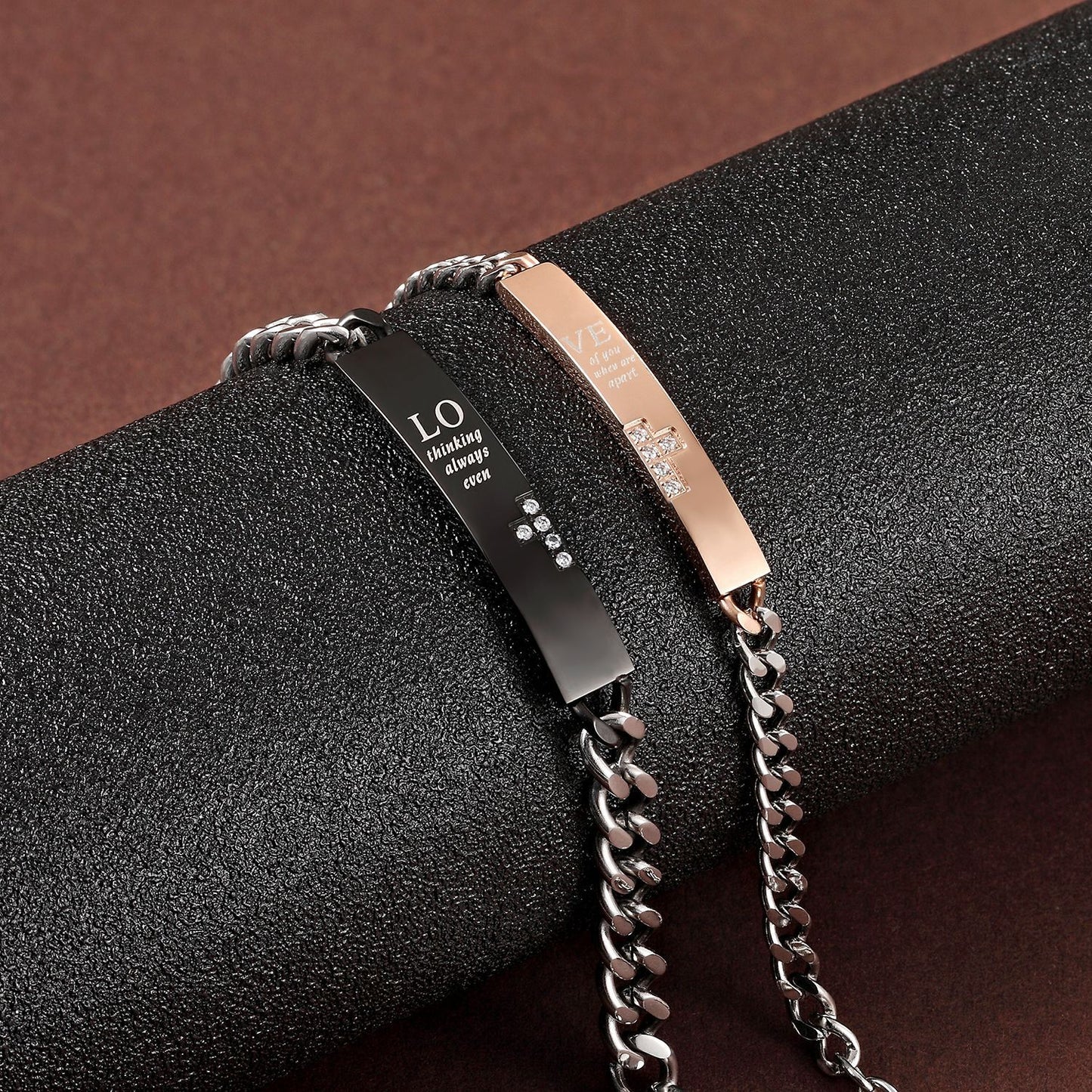 Rockyu ペアブレスレット チタン製 シンプルチェーン ジルコニア付き メンズ＆レディース