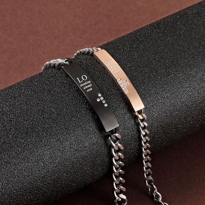 Rockyu ペアブレスレット チタン製 シンプルチェーン ジルコニア付き メンズ＆レディース