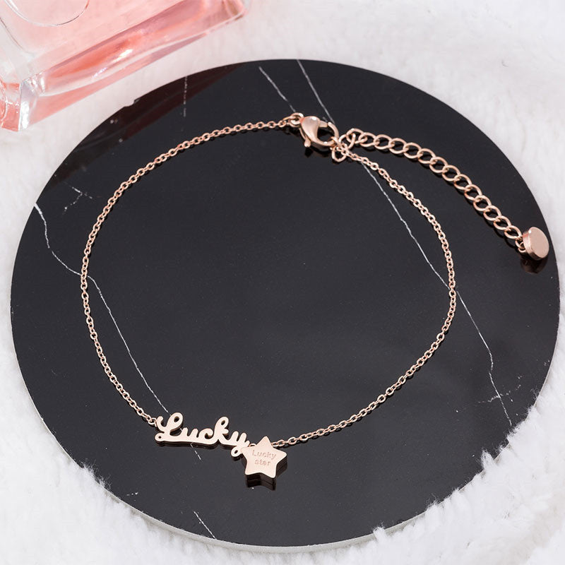 Rockyu アンクレット レディース ピンクゴールド 星モチーフ 18Kステンレス製 おしゃれ ギフト