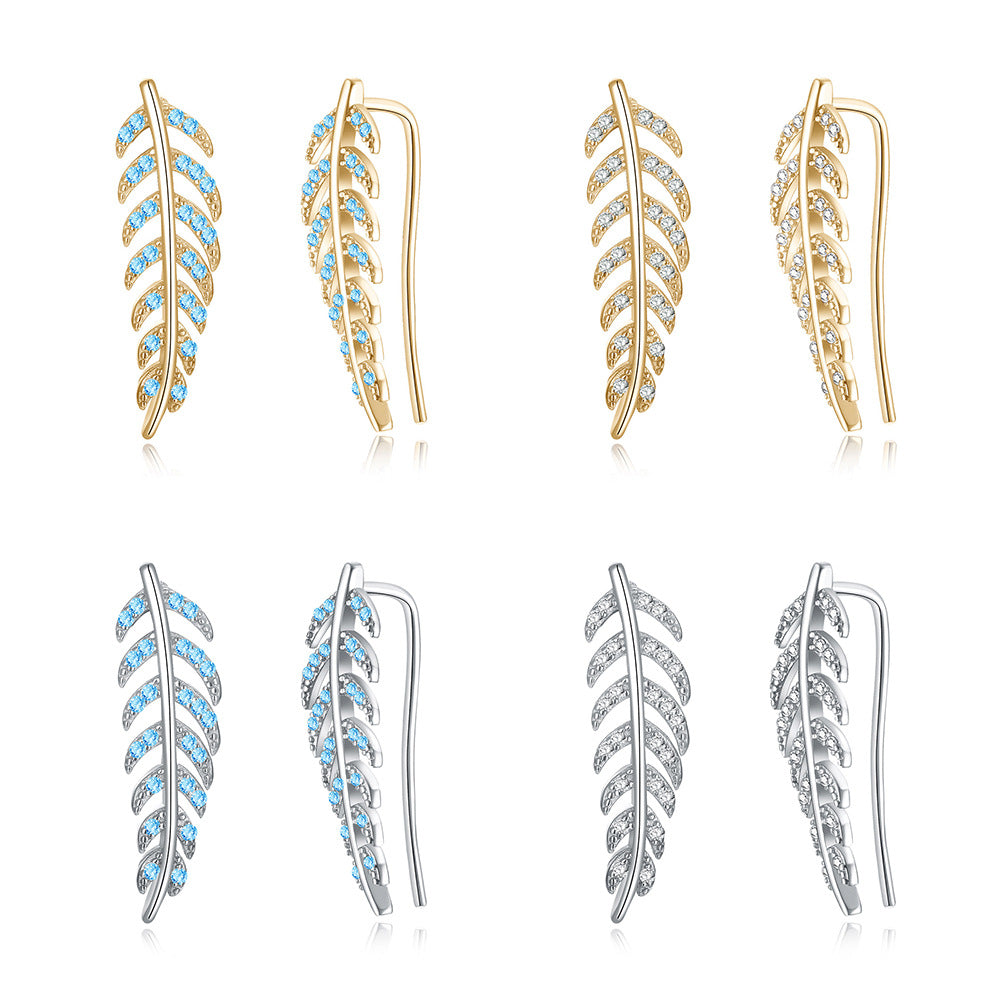 Rockyu レディース 925シルバー リーフモチーフ ピアス ジルコン スタッド シンプル エレガント ギフト