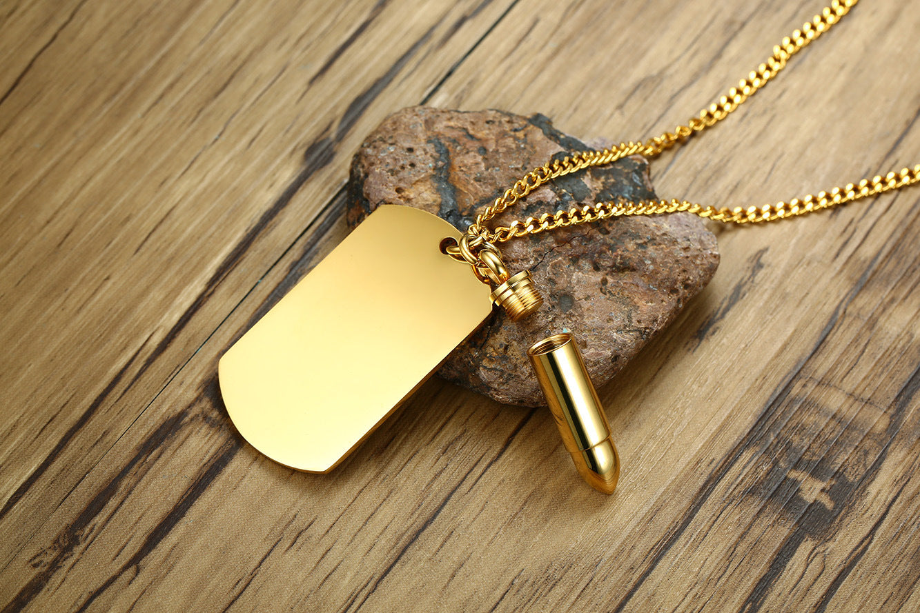 Rockyu メンズネックレス チタン製 ペンダント 弾丸モチーフ プレート アジアンエスニック スタイル