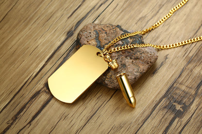 Rockyu メンズネックレス チタン製 ペンダント 弾丸モチーフ プレート アジアンエスニック スタイル