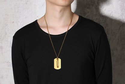 Rockyu メンズネックレス チタン製 ペンダント 弾丸モチーフ プレート アジアンエスニック スタイル