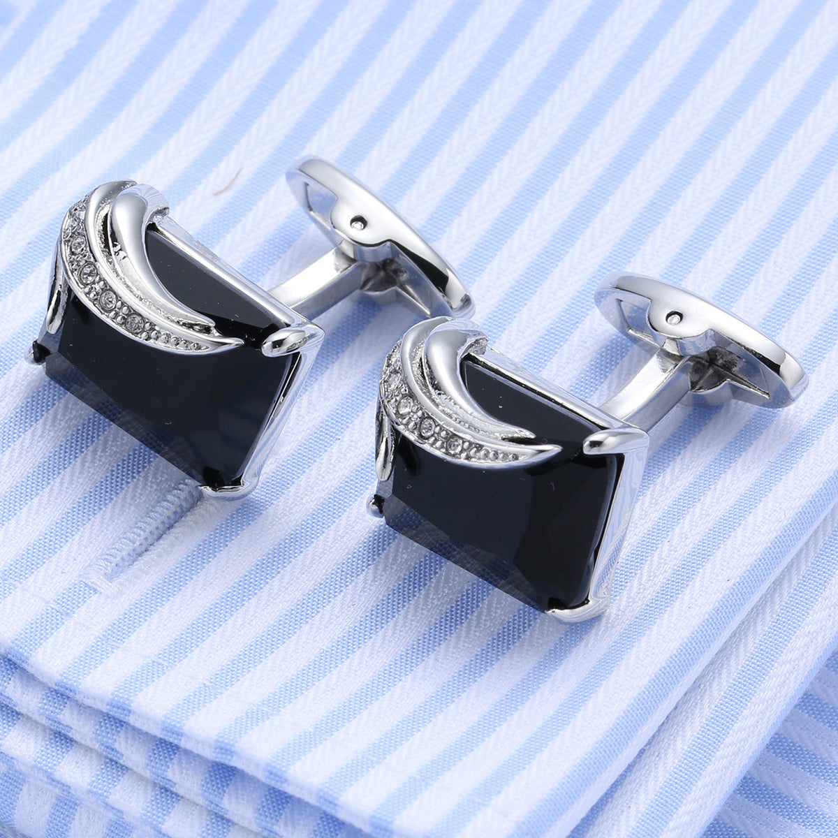 Rockyu カフスボタン メンズ 長方形ストーン 翼モチーフ ジルコニア装飾 ビジネス＆パーティー用