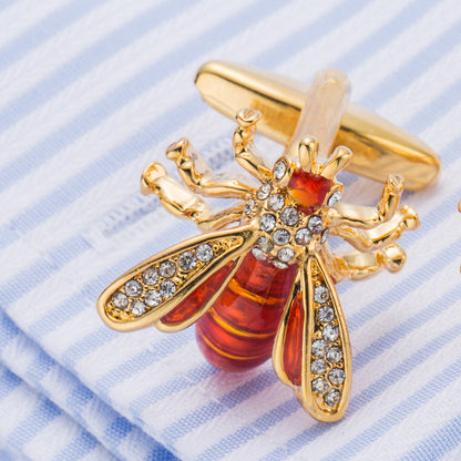 Rockyu カフスボタン メンズ 蜜蜂モチーフ ピンクゴールド＆レッド ビジネス＆カジュアル