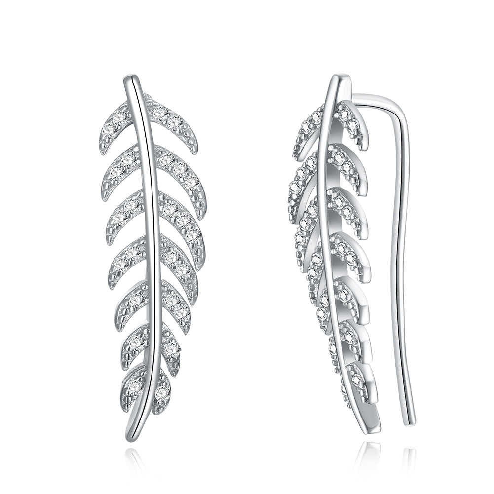 Rockyu レディース 925シルバー リーフモチーフ ピアス ジルコン スタッド シンプル エレガント ギフト