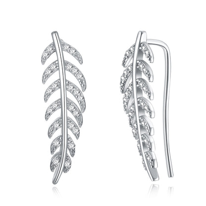 Rockyu レディース 925シルバー リーフモチーフ ピアス ジルコン スタッド シンプル エレガント ギフト