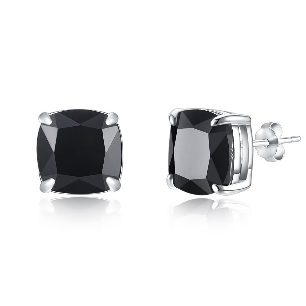 Rockyu スクエアカット オニキス風 レディースピアス シルバー925 一粒デザイン アジアンエスニック風