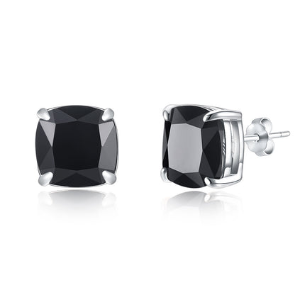 Rockyu スクエアカット オニキス風 レディースピアス シルバー925 一粒デザイン アジアンエスニック風