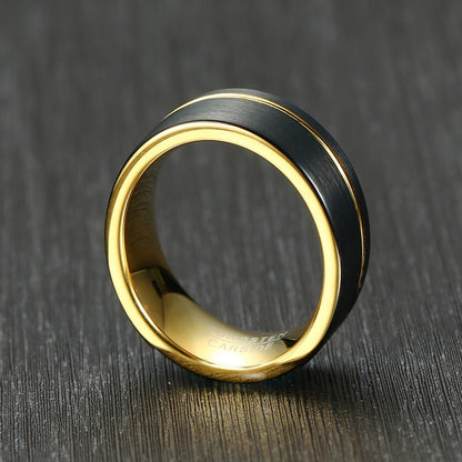 Rockyu タングステンリング メンズ 8mm ブラック×ゴールド 真空メッキ仕様