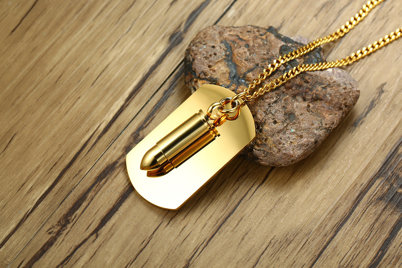 Rockyu メンズネックレス チタン製 ペンダント 弾丸モチーフ プレート アジアンエスニック スタイル