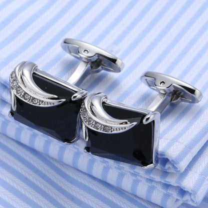 Rockyu カフスボタン メンズ 長方形ストーン 翼モチーフ ジルコニア装飾 ビジネス＆パーティー用