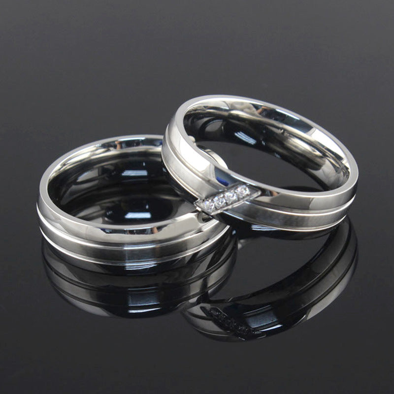 Rockyu ペアリング シルバー ステンレス製 6mm 幅広 ジルコニア付き 結婚指輪風デザイン